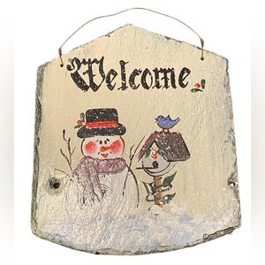 Vintage! Snowman Welcome Sign - Slate Roofing Tile